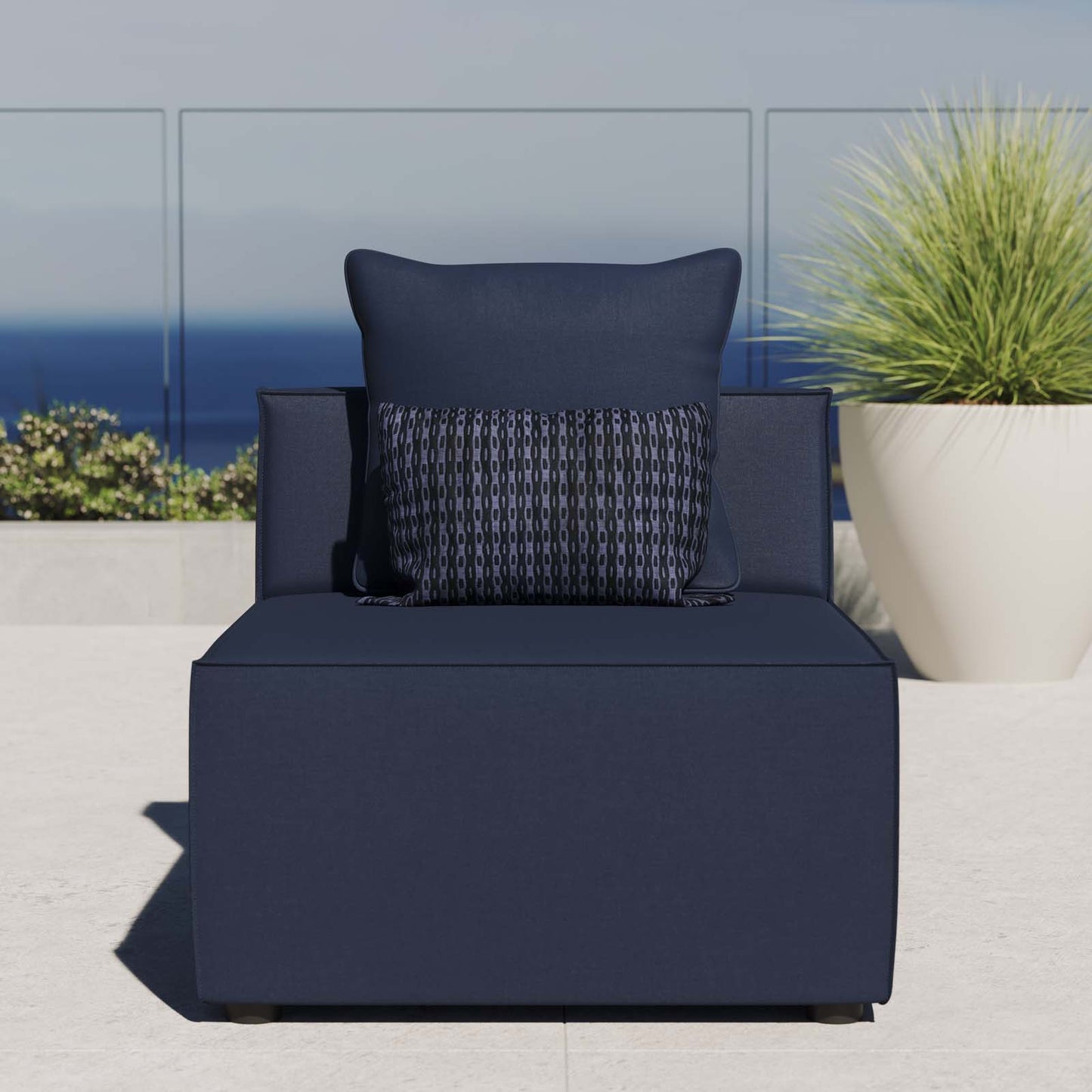 Saybrook Outdoor Patio Upholstered Sectional Sofa Armless Chair, Fabric, Blue Navy Blue, 19523
