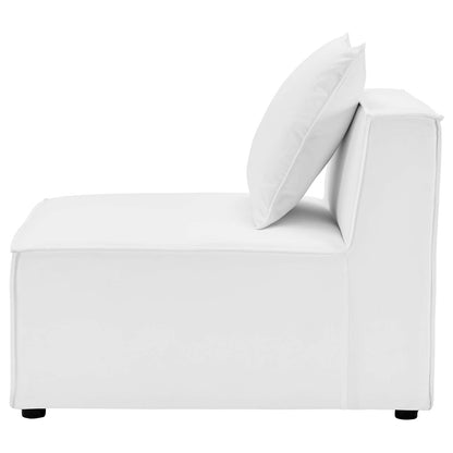 Saybrook Outdoor Patio Upholstered Sectional Sofa Armless Chair, Fabric, White, 19525