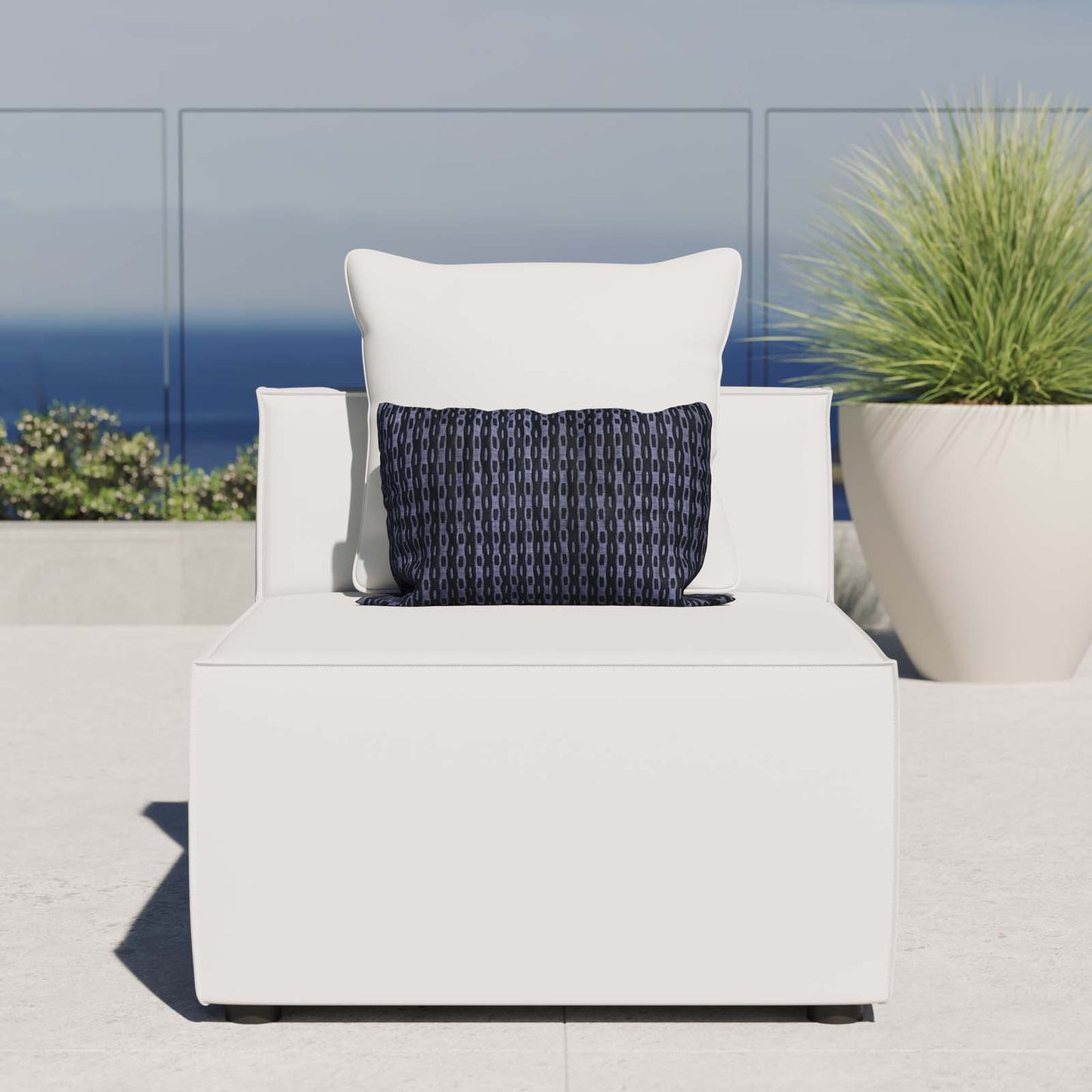 Saybrook Outdoor Patio Upholstered Sectional Sofa Armless Chair, Fabric, White, 19525
