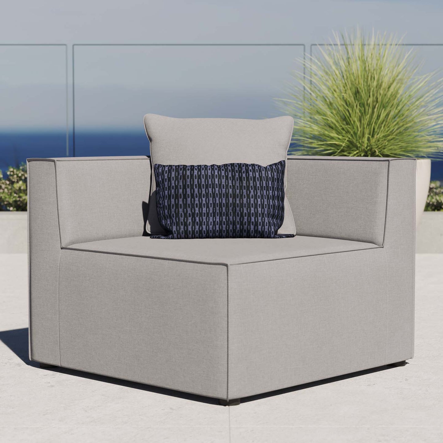 Saybrook Outdoor Patio Upholstered Sectional Sofa Corner Chair, Fabric, Grey Gray, 19526