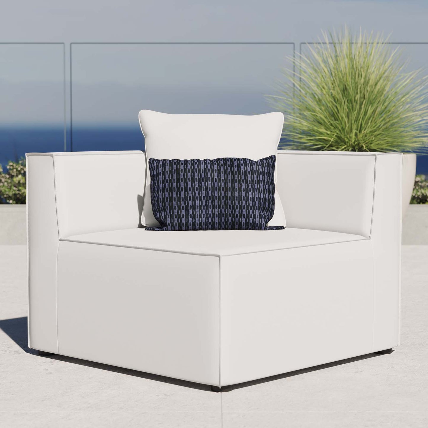 Saybrook Outdoor Patio Upholstered Sectional Sofa Corner Chair, Fabric, White, 19529
