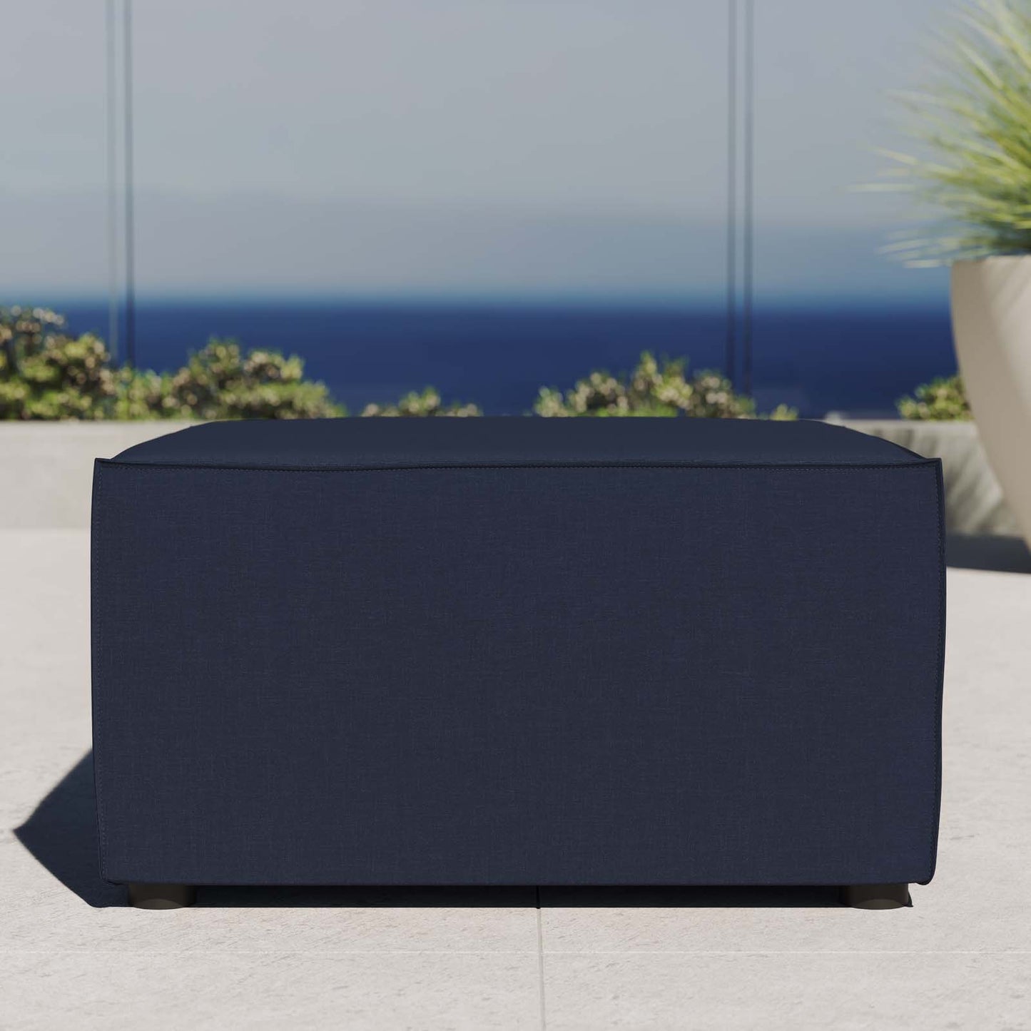 Saybrook Outdoor Patio Upholstered Sectional Sofa Ottoman, Fabric, Blue Navy, 19531