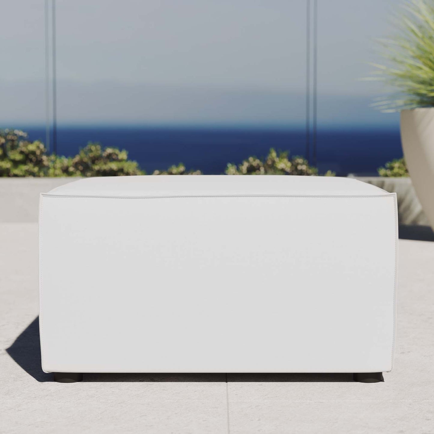 Saybrook Outdoor Patio Upholstered Sectional Sofa Ottoman, Fabric, White, 19533