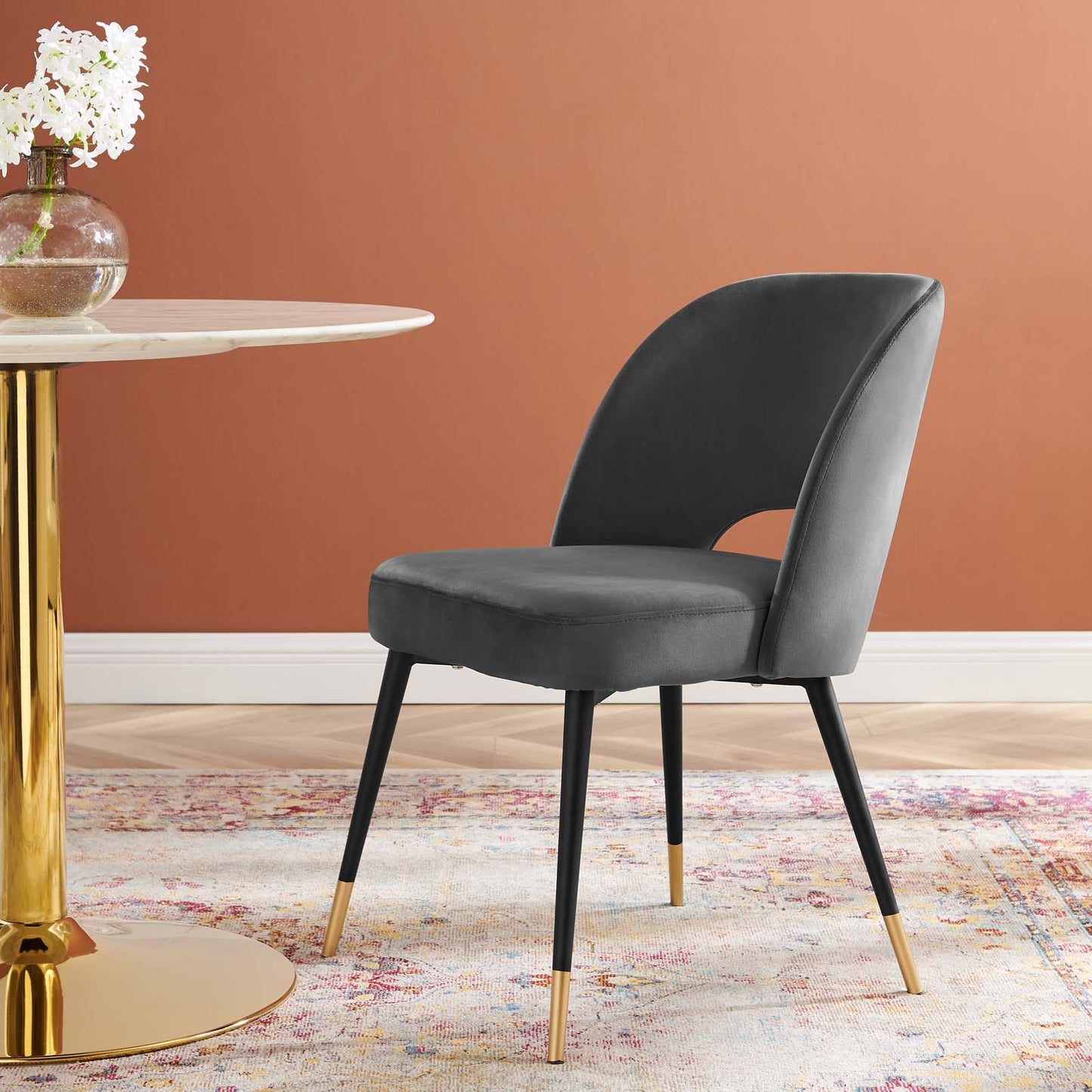 Rouse Performance Velvet Dining Side Chair, Velvet, Dark Grey Gray, 19534