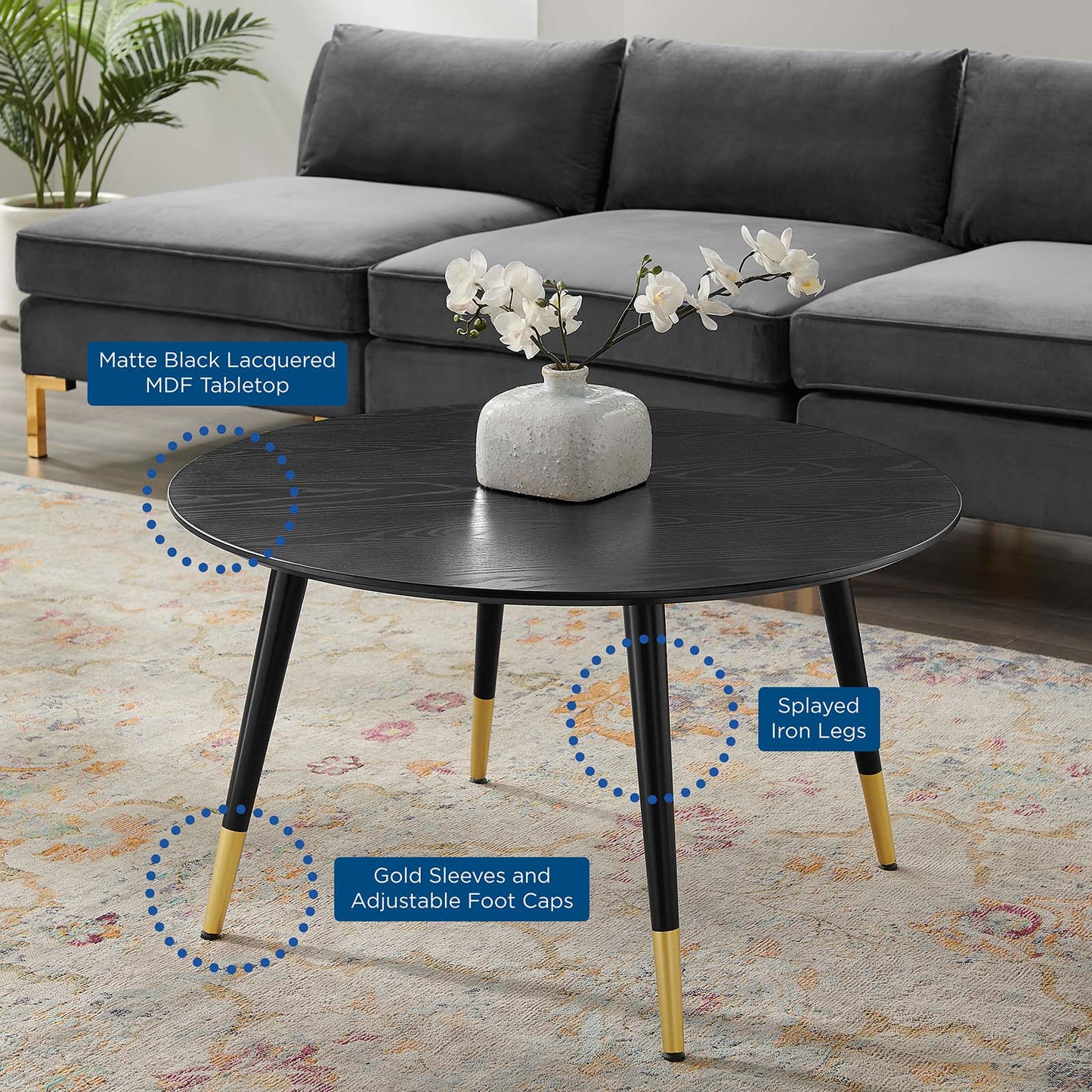 Vigor Round Coffee Table, Wood, Black, 19539