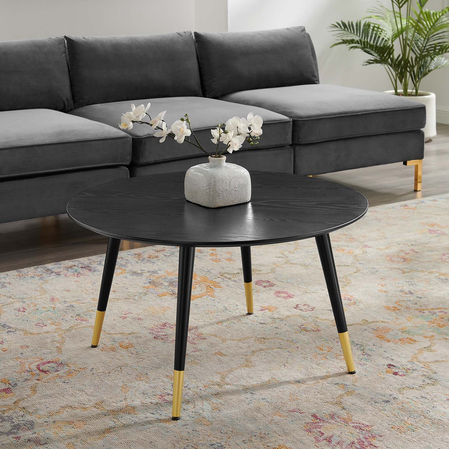 Vigor Round Coffee Table, Wood, Black, 19539