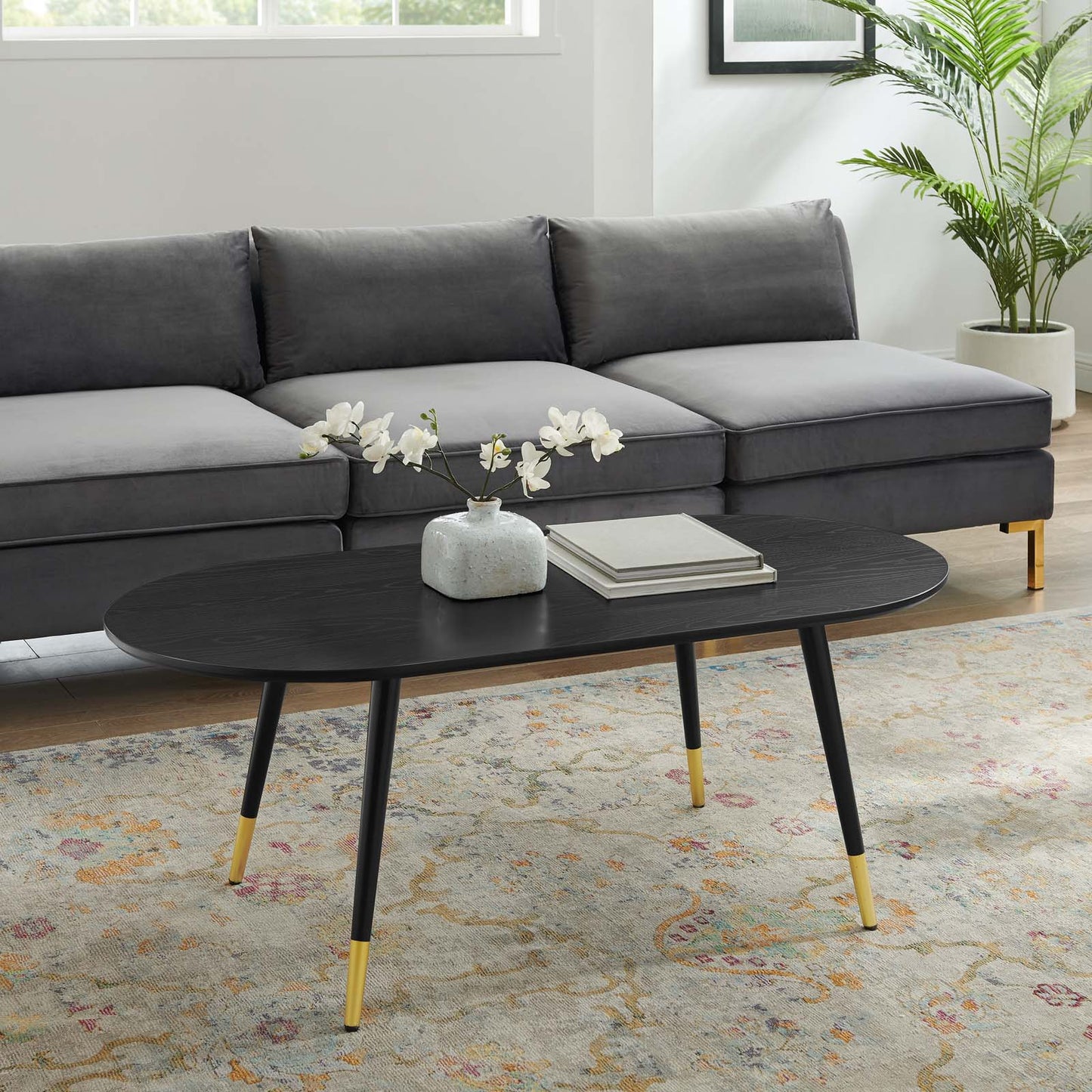 Vigor 47" Oval Coffee Table, Wood, Black, 19540