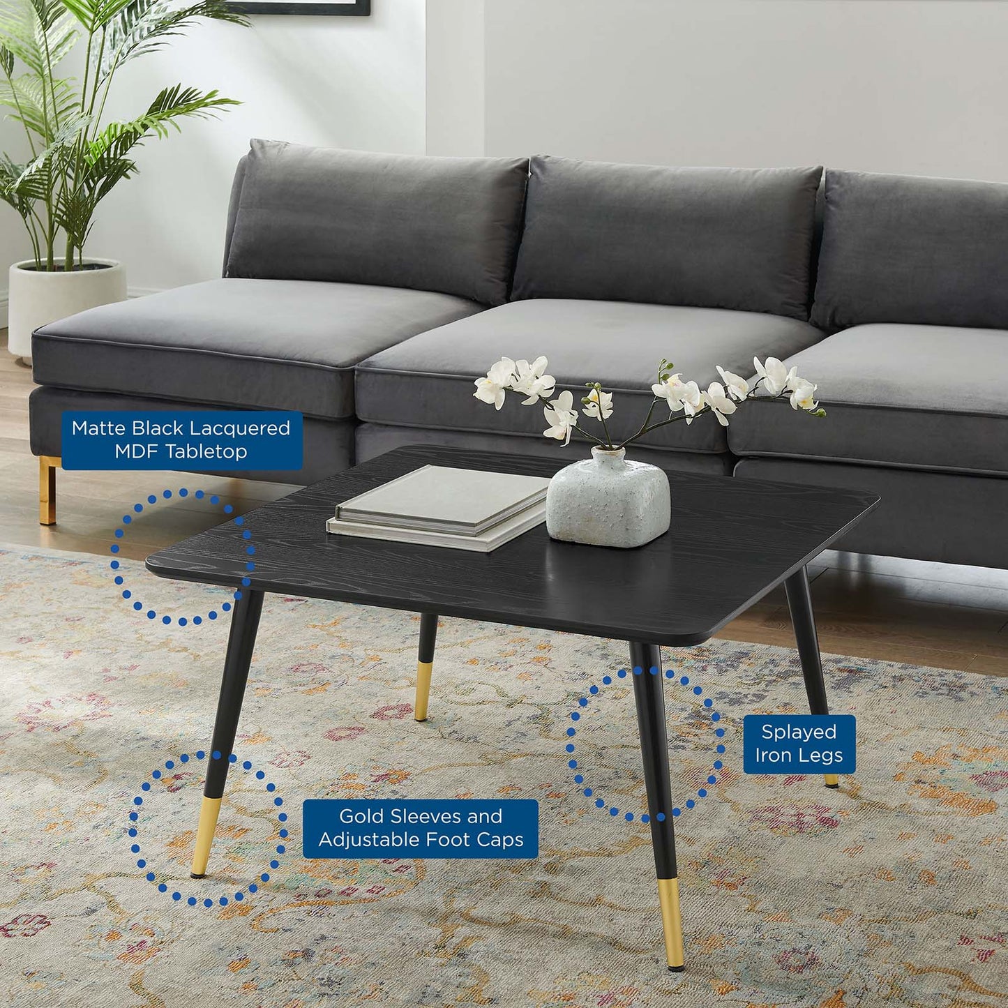 Vigor Square Coffee Table, Wood, Black, 19541