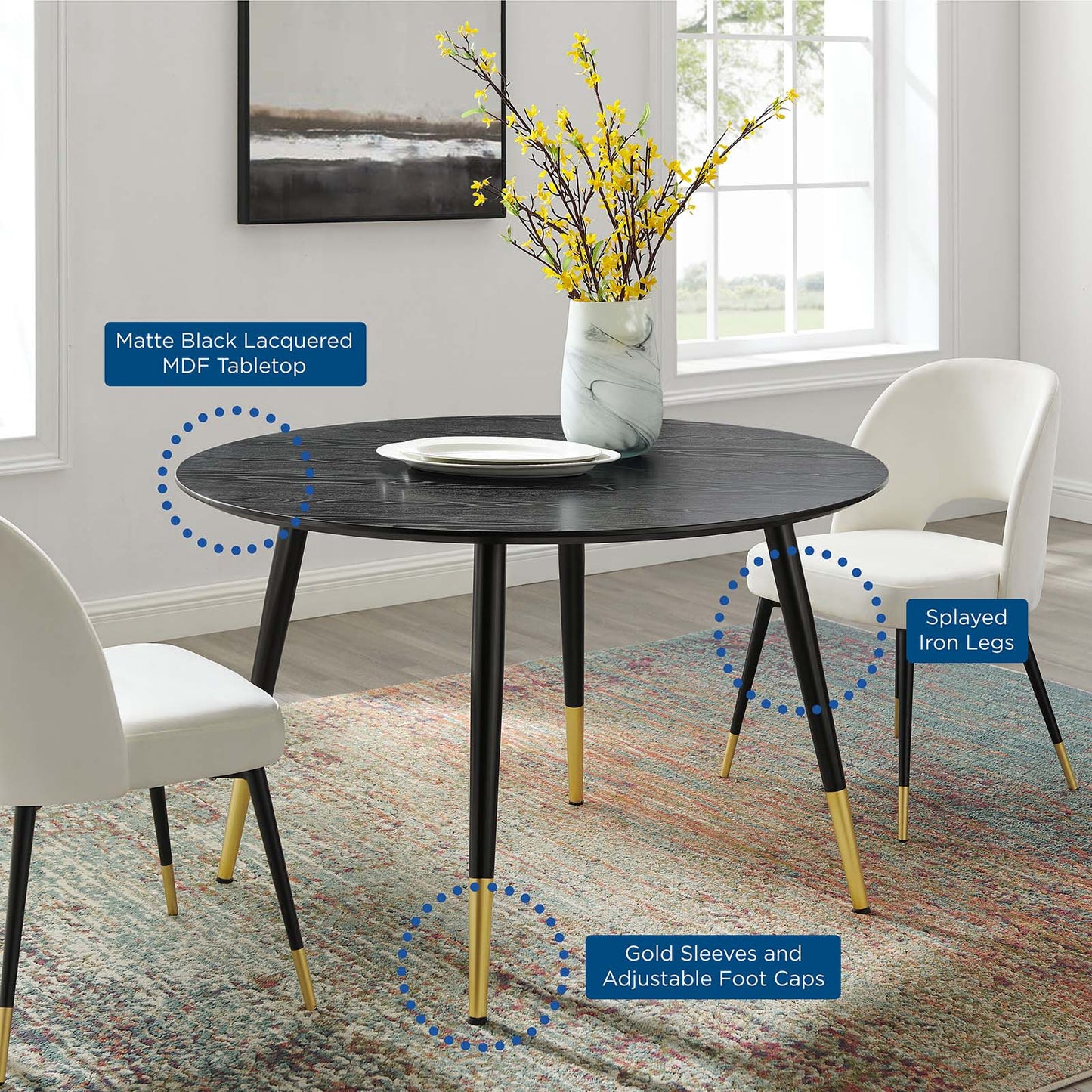 Vigor Round Dining Table, Wood, Black, 19543