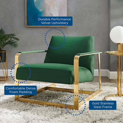 Seg Performance Velvet Accent Chair, Velvet, Metal Steel, Gold Green, 19544