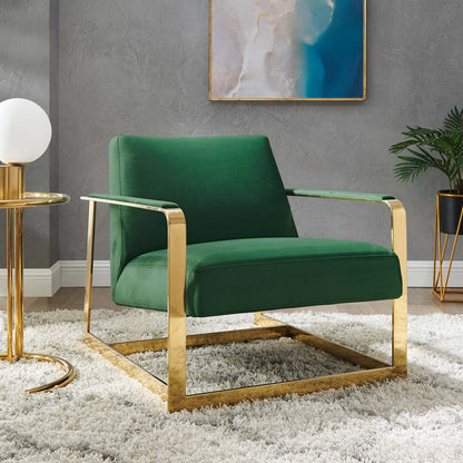 Seg Performance Velvet Accent Chair, Velvet, Metal Steel, Gold Green, 19544