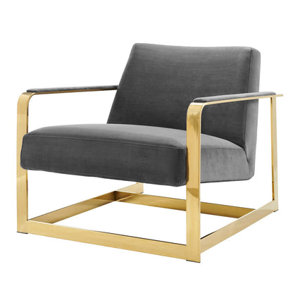 Seg Performance Velvet Accent Chair, Velvet, Metal Steel, Gold Grey Gray, 19545