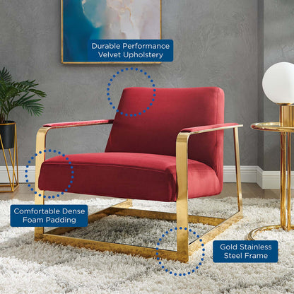 Seg Performance Velvet Accent Chair, Velvet, Metal Steel, Gold Red, 19546