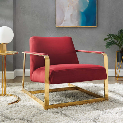 Seg Performance Velvet Accent Chair, Velvet, Metal Steel, Gold Red, 19546