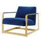 Seg Performance Velvet Accent Chair, Velvet, Metal Steel, Gold Blue Navy, 19547