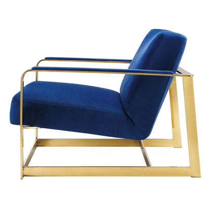 Seg Performance Velvet Accent Chair, Velvet, Metal Steel, Gold Blue Navy, 19547
