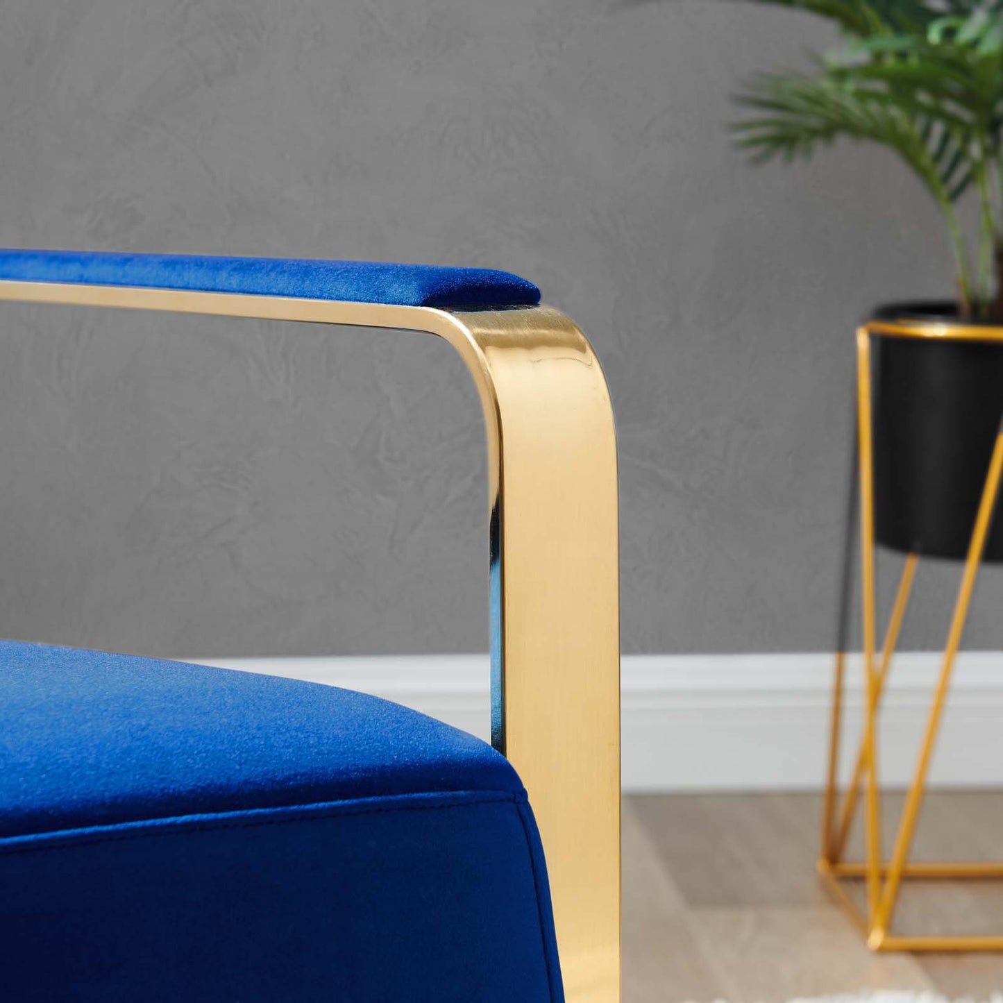 Seg Performance Velvet Accent Chair, Velvet, Metal Steel, Gold Blue Navy, 19547