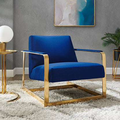 Seg Performance Velvet Accent Chair, Velvet, Metal Steel, Gold Blue Navy, 19547