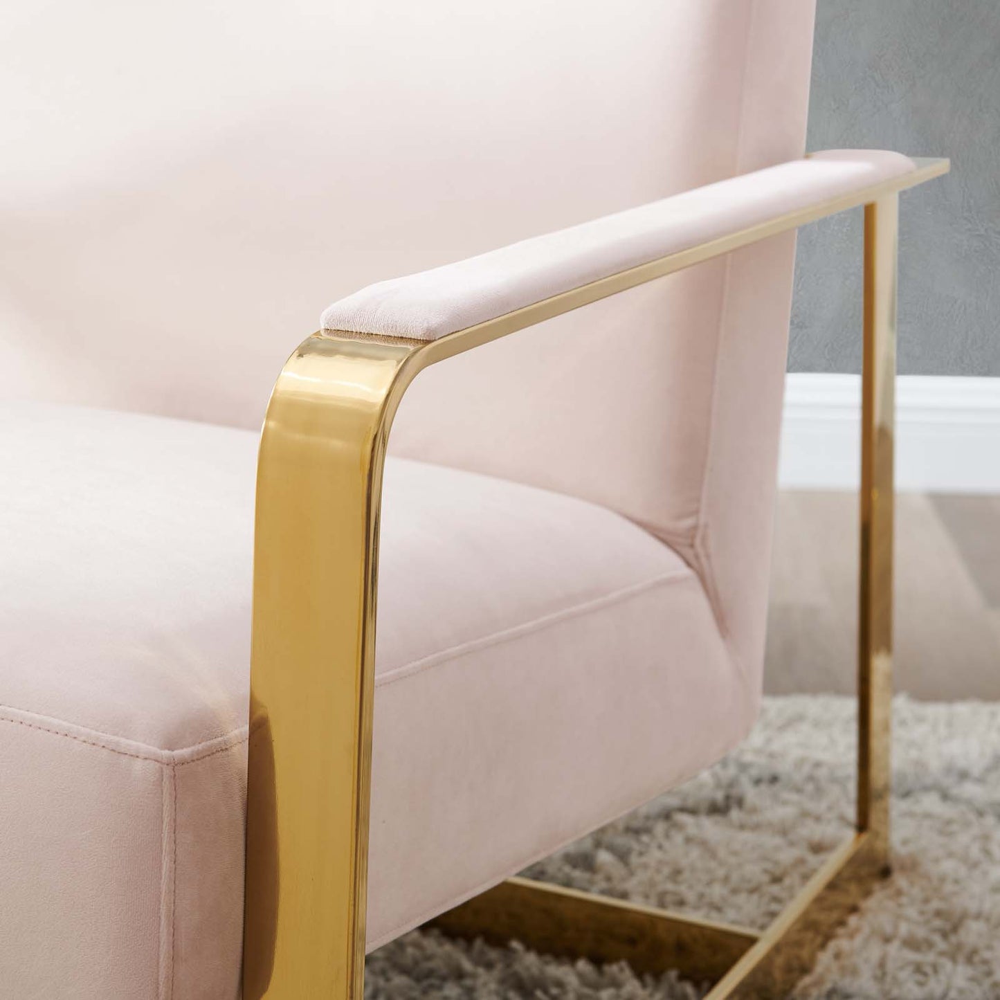 Seg Performance Velvet Accent Chair, Velvet, Metal Steel, Gold Pink, 19548