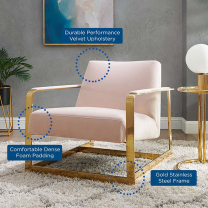 Seg Performance Velvet Accent Chair, Velvet, Metal Steel, Gold Pink, 19548