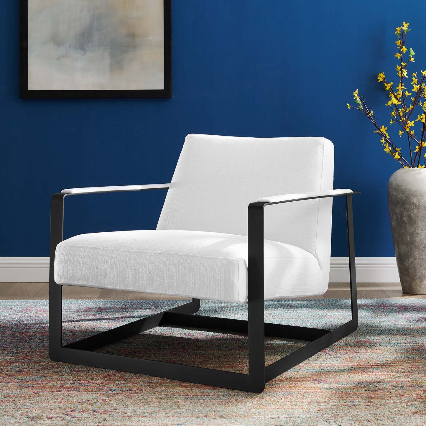 Seg Upholstered Accent Chair, Fabric, Black White, 19549