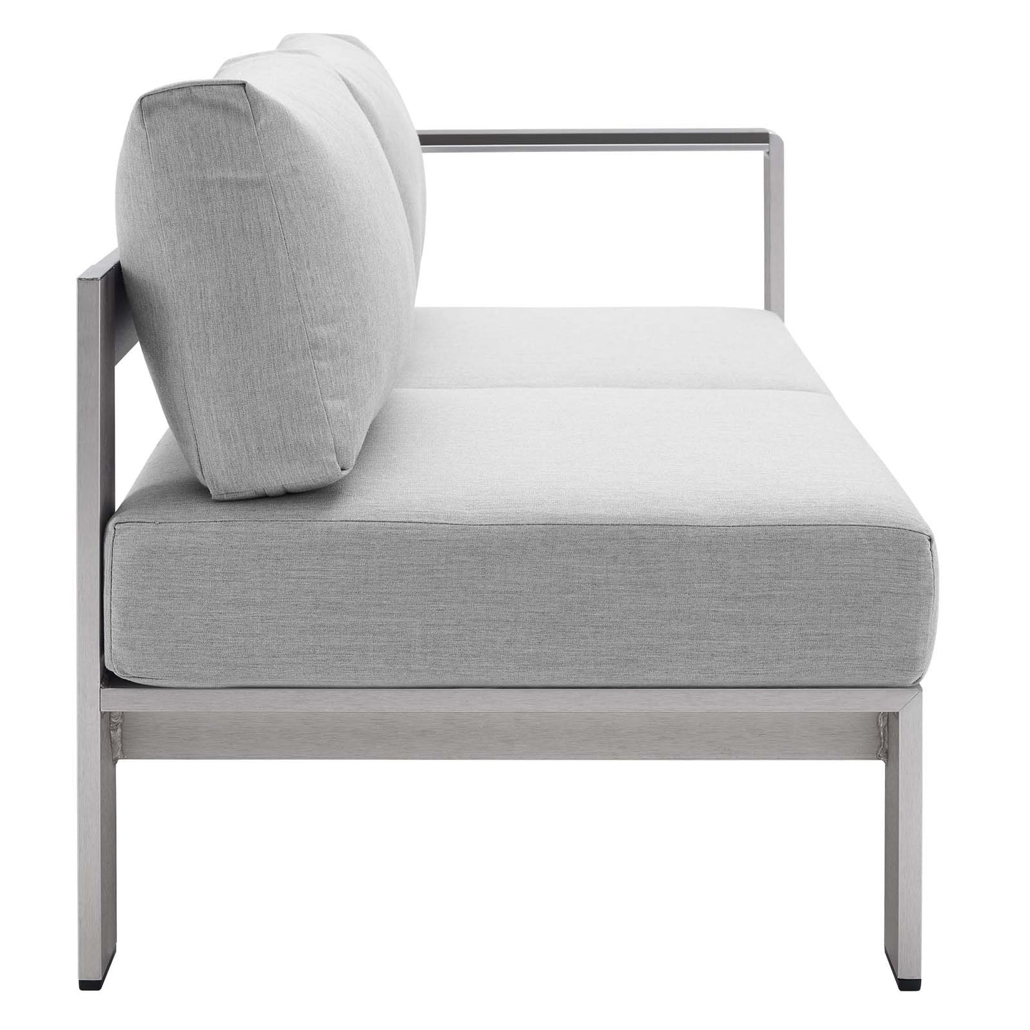 Shore Sunbrella® Fabric Aluminum Outdoor Patio Right-Arm Loveseat, Fabric, Aluminum, Metal, Steel, Silver Grey Gray, 19550
