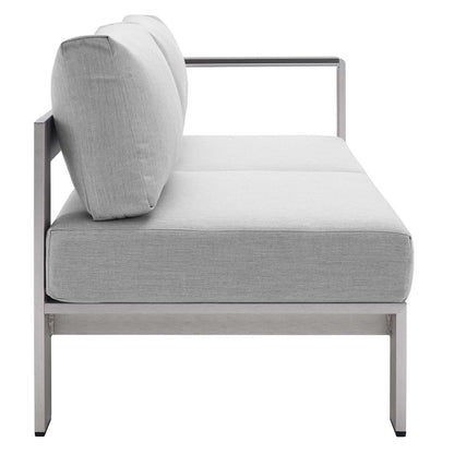 Shore Sunbrella® Fabric Aluminum Outdoor Patio Right-Arm Loveseat, Fabric, Aluminum, Metal, Steel, Silver Grey Gray, 19550
