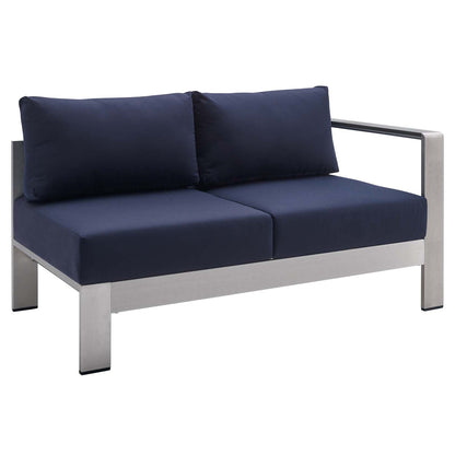 Shore Sunbrella® Fabric Aluminum Outdoor Patio Right-Arm Loveseat, Fabric, Aluminum, Metal, Steel, Silver Blue Navy, 19551