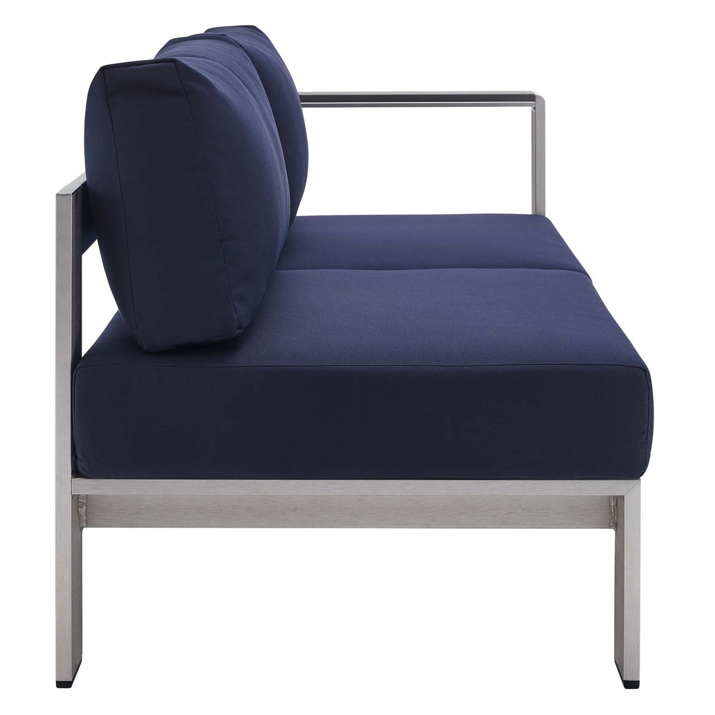 Shore Sunbrella® Fabric Aluminum Outdoor Patio Right-Arm Loveseat, Fabric, Aluminum, Metal, Steel, Silver Blue Navy, 19551
