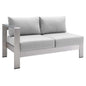 Shore Sunbrella® Fabric Aluminum Outdoor Patio Left-Arm Loveseat, Fabric, Aluminum, Metal, Steel, Silver Grey Gray, 19552