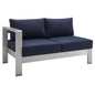 Shore Sunbrella® Fabric Aluminum Outdoor Patio Left-Arm Loveseat, Fabric, Aluminum, Metal, Steel, Silver Blue Navy, 19553