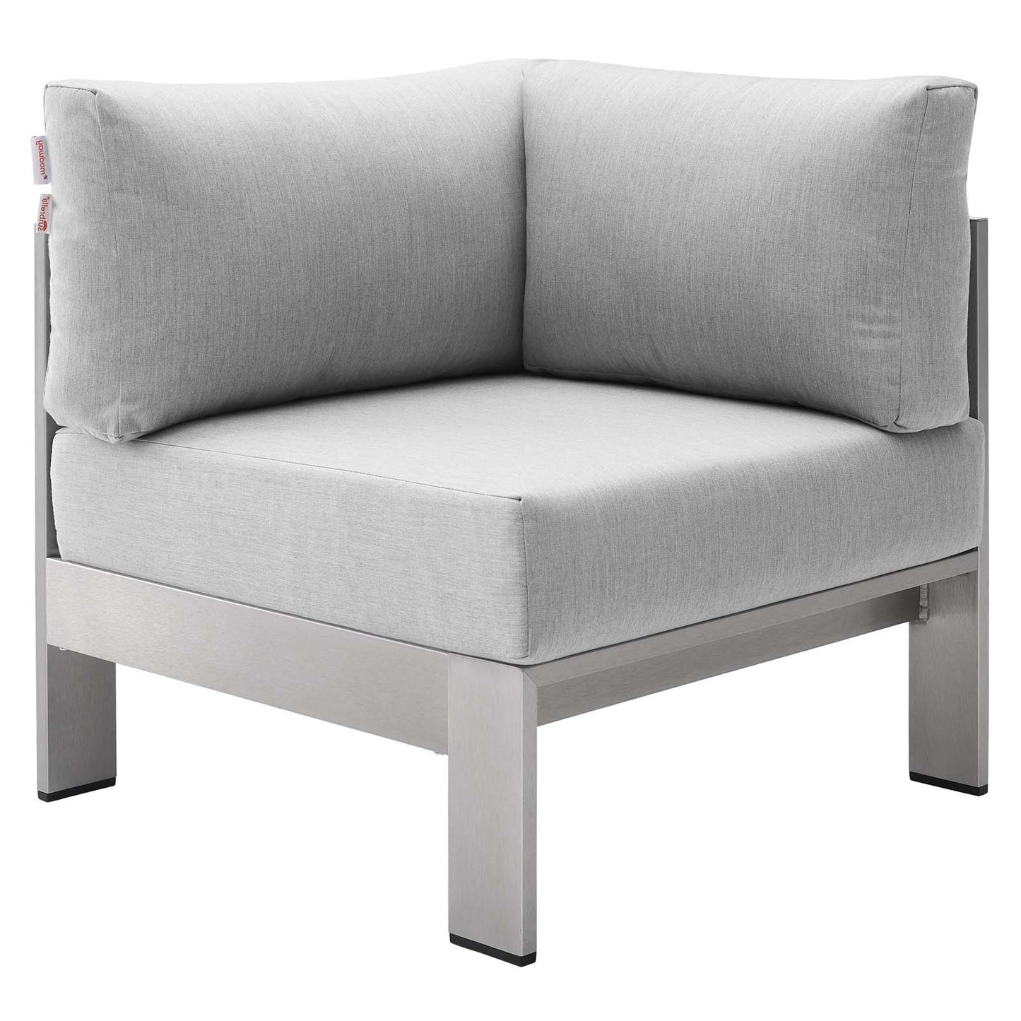 Shore Sunbrella® Fabric Aluminum Outdoor Patio Corner Sofa, Fabric, Aluminum, Metal, Steel, Silver Grey Gray, 19554
