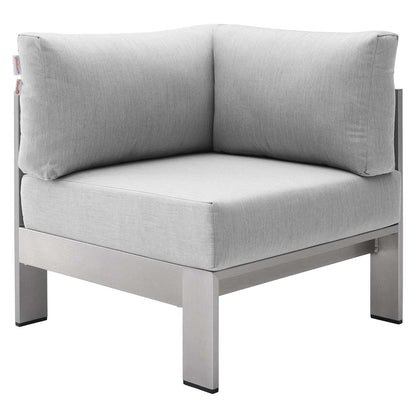 Shore Sunbrella® Fabric Aluminum Outdoor Patio Corner Sofa, Fabric, Aluminum, Metal, Steel, Silver Grey Gray, 19554