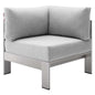 Shore Sunbrella® Fabric Aluminum Outdoor Patio Corner Sofa, Fabric, Aluminum, Metal, Steel, Silver Grey Gray, 19554