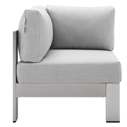 Shore Sunbrella® Fabric Aluminum Outdoor Patio Corner Sofa, Fabric, Aluminum, Metal, Steel, Silver Grey Gray, 19554