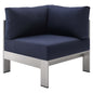 Shore Sunbrella® Fabric Aluminum Outdoor Patio Corner Sofa, Fabric, Aluminum, Metal, Steel, Silver Blue Navy, 19555