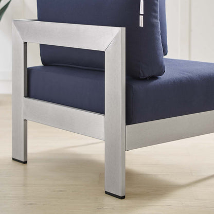 Shore Sunbrella® Fabric Aluminum Outdoor Patio Corner Sofa, Fabric, Aluminum, Metal, Steel, Silver Blue Navy, 19555