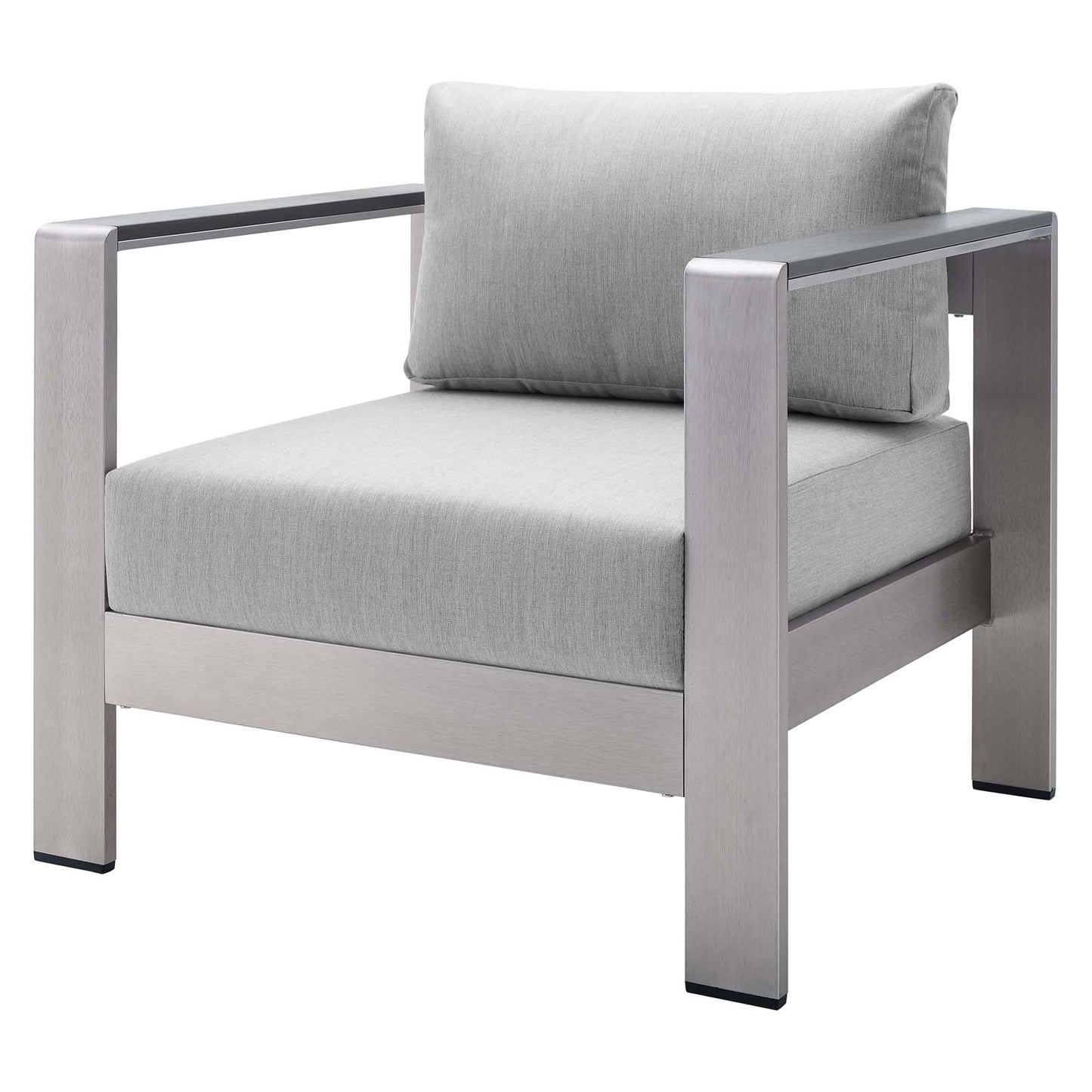 Shore Sunbrella® Fabric Aluminum Outdoor Patio Armchair, Fabric, Aluminum, Metal, Steel, Silver Grey Gray, 19556