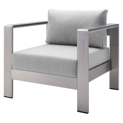 Shore Sunbrella® Fabric Aluminum Outdoor Patio Armchair, Fabric, Aluminum, Metal, Steel, Silver Grey Gray, 19556