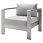 Shore Sunbrella® Fabric Aluminum Outdoor Patio Armchair, Fabric, Aluminum, Metal, Steel, Silver Grey Gray, 19556