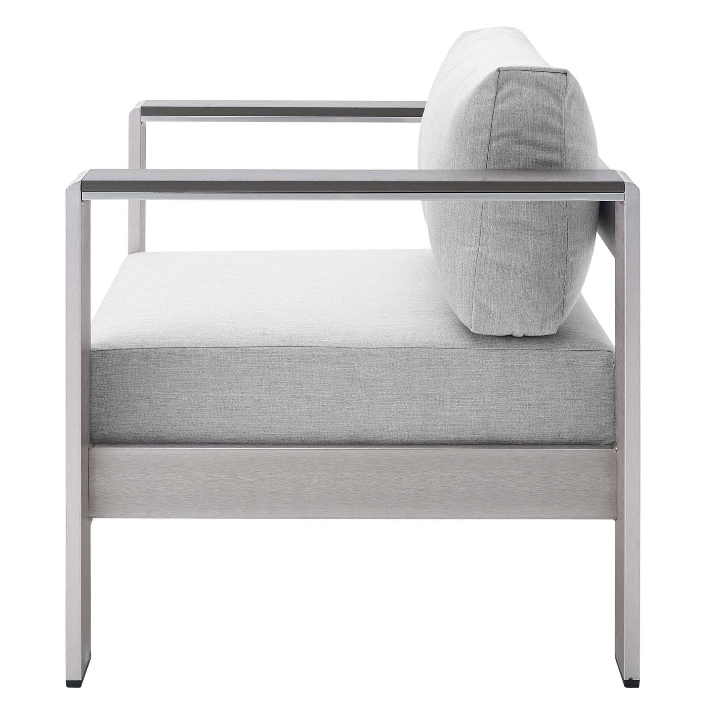 Shore Sunbrella® Fabric Aluminum Outdoor Patio Armchair, Fabric, Aluminum, Metal, Steel, Silver Grey Gray, 19556
