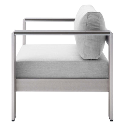 Shore Sunbrella® Fabric Aluminum Outdoor Patio Armchair, Fabric, Aluminum, Metal, Steel, Silver Grey Gray, 19556