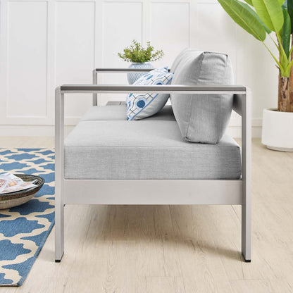 Shore Sunbrella® Fabric Aluminum Outdoor Patio Loveseat, Fabric, Aluminum, Metal, Steel, Silver Grey Gray, 19558