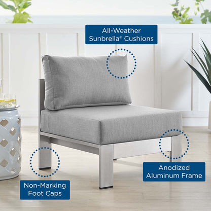 Shore Sunbrella® Fabric Aluminum Outdoor Patio Armless Chair, Fabric, Aluminum, Metal, Steel, Silver Grey Gray, 19560