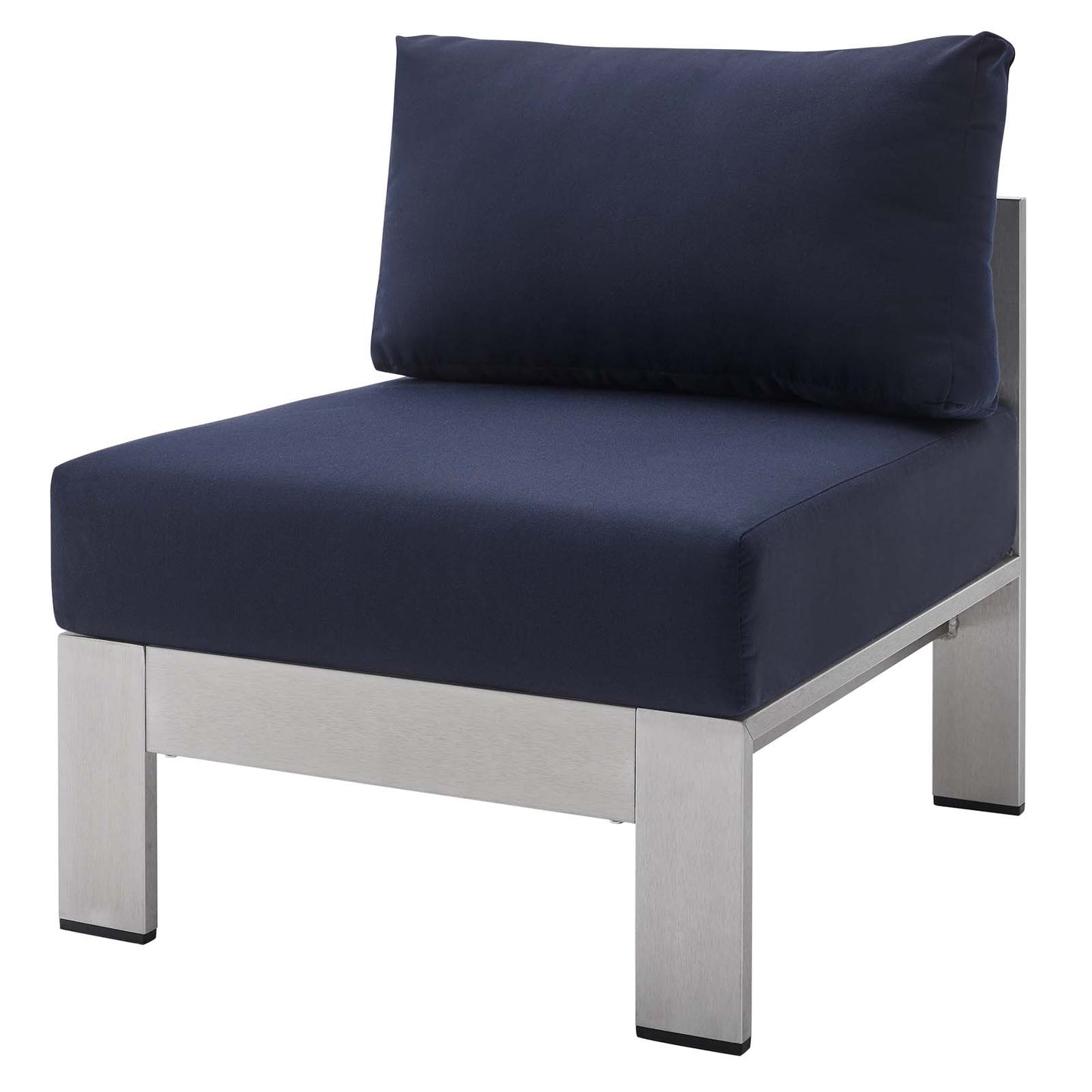 Shore Sunbrella® Fabric Aluminum Outdoor Patio Armless Chair, Fabric, Aluminum, Metal, Steel, Silver Blue Navy, 19561