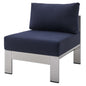 Shore Sunbrella® Fabric Aluminum Outdoor Patio Armless Chair, Fabric, Aluminum, Metal, Steel, Silver Blue Navy, 19561