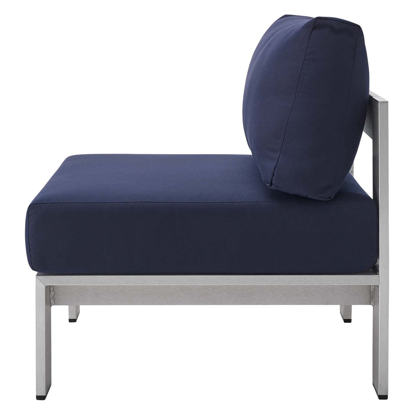 Shore Sunbrella® Fabric Aluminum Outdoor Patio Armless Chair, Fabric, Aluminum, Metal, Steel, Silver Blue Navy, 19561