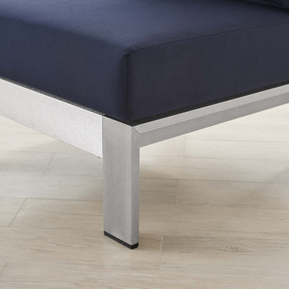 Shore Sunbrella® Fabric Aluminum Outdoor Patio Armless Chair, Fabric, Aluminum, Metal, Steel, Silver Blue Navy, 19561
