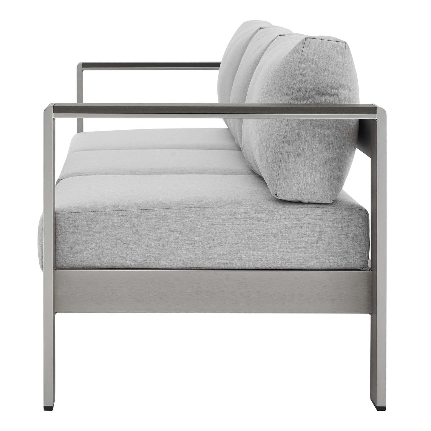 Shore Sunbrella® Fabric Aluminum Outdoor Patio Sofa, Fabric, Aluminum, Metal, Steel, Silver Grey Gray, 19562