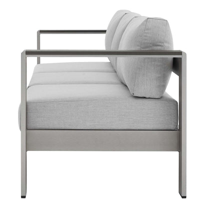 Shore Sunbrella® Fabric Aluminum Outdoor Patio Sofa, Fabric, Aluminum, Metal, Steel, Silver Grey Gray, 19562
